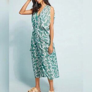Teal Leaf Print Swim Coverup